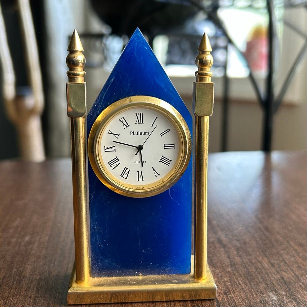 Platinum quartz desk clock blue lapis and brass parts or repair